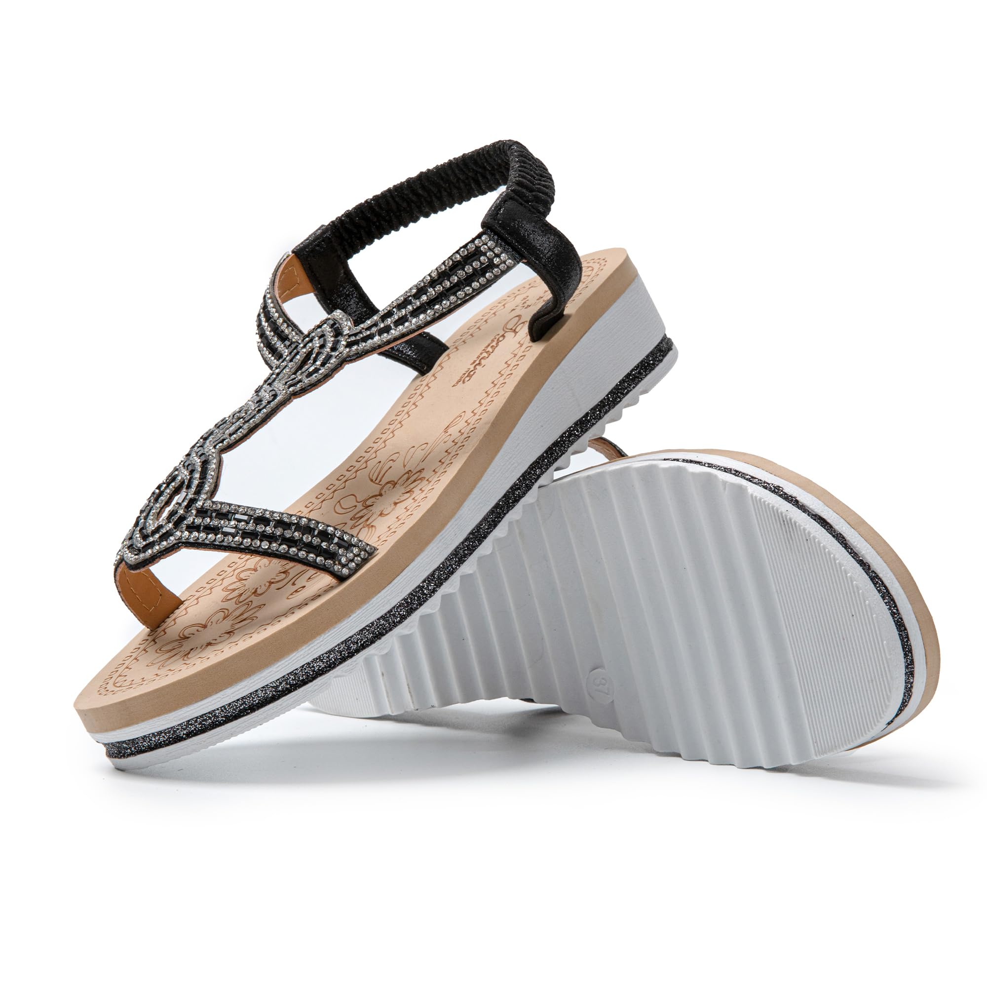 JOMIX Sandali Donna Estivi Zeppa con Strass e Chiusura Elastica Regolabile