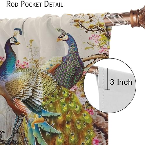 Miniatura 111 de Cortina opaca con estampado de pavo real, con estampado de animales retro, con bolsillo para cortinero y flores de peonía doradas, para dormitorio,