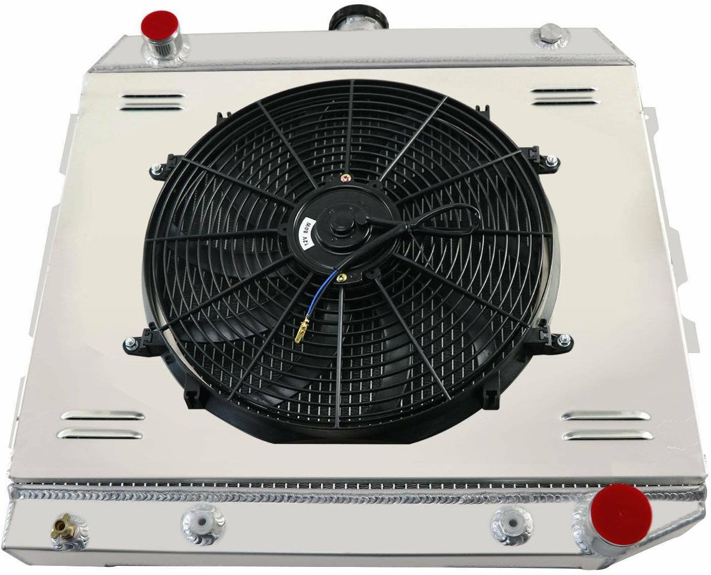 62MM 4 Row Aluminum RADIATORS Replacement for 1970 1971 1972 1973 Dodge Charger/Challenger/Barracuda/Coronet Plymouth Satellite V8 Radiator with Electric Fan Shroud Thermostat KIT