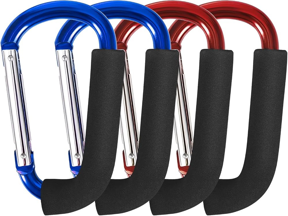 Stroller Hooks 5.5" Blue&Red Large Carabiner Clip 4 Pack — 사진 1