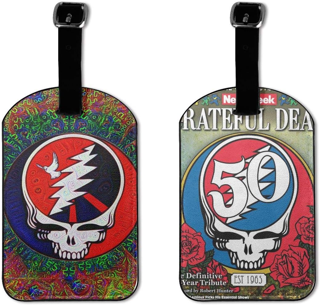 Grateful Skull Dead 2 Pcs Set Luggage Tags With Privacy Cover Stylish Design Suitcase Labels Travel Gift Baggage Tag