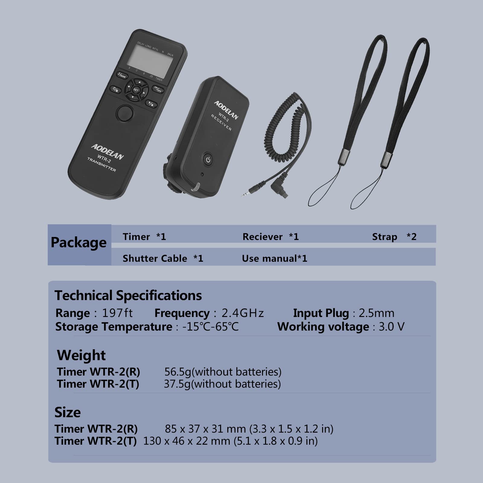 AODELAN Cavo di rilascio dell'otturatore della fotocamera - Timer telecomando cablato e wireless compatibile con Canon EOS 650D/600D/550D/500D/400D/350D/70D