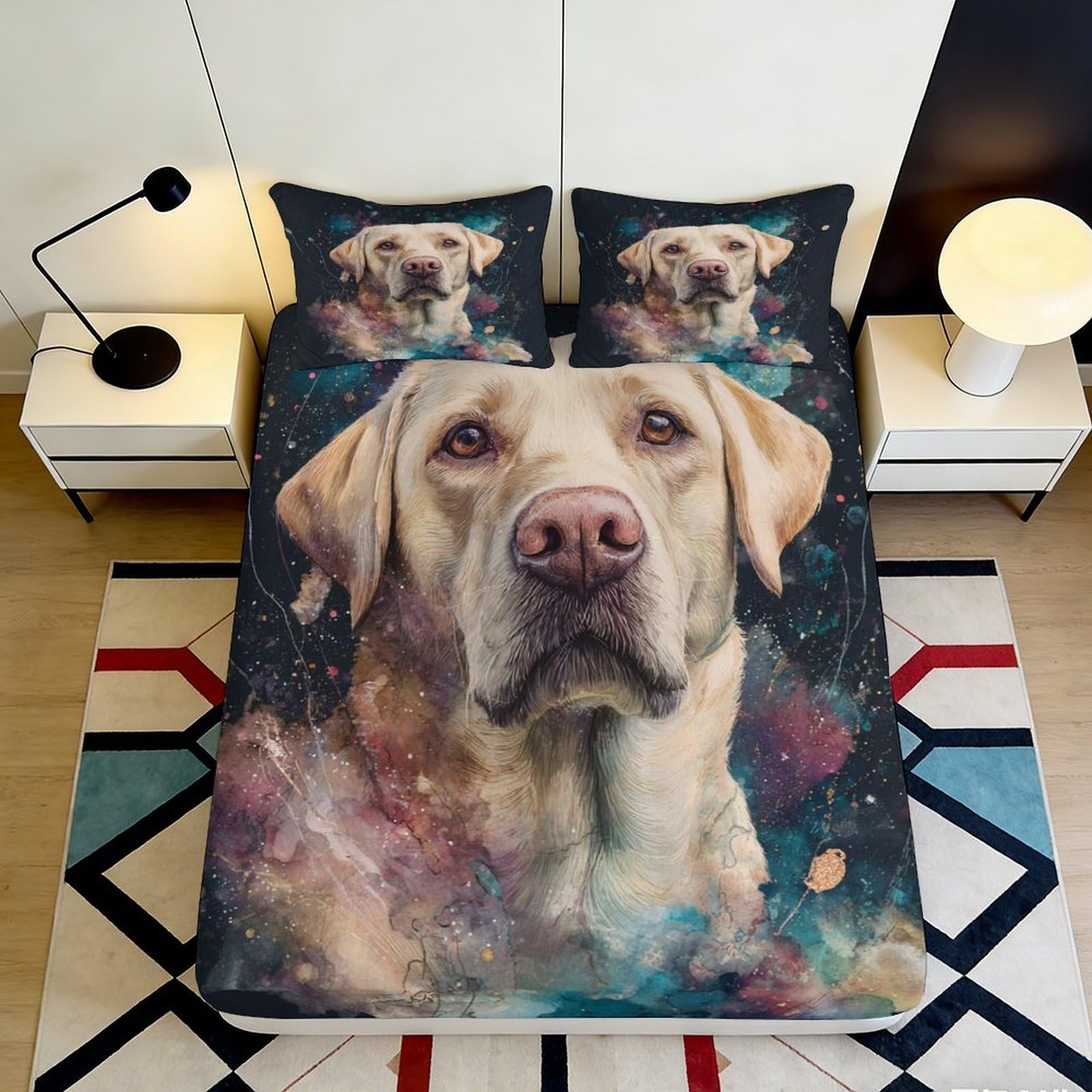3D Printed Labrador Retriever Fitted Sheet Microfiber Soft Animal Space Mattress Cover for Bedroom Dorm Decor 119 90x200x25cm