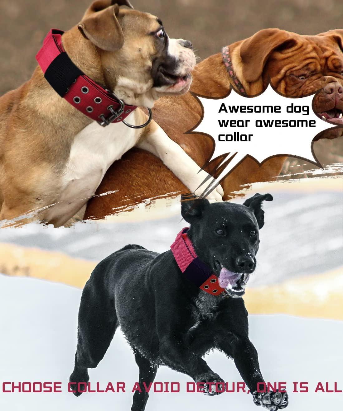 Large Dog Collar Heavy Duty - 2 inch Wide with Handle for Extra Large Breed Dogs, 1/3" Thick Nylon Chew Proof Tactical Collar, Good Choice for German Shepherd,Pitbull,Rottweiler,Red,19.5-23.5 in