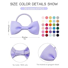 Jollybows 60PCS 2 Inches Baby Girls Hair Bows Ties Mini Boutique Elastic Hair Rubber Ribbon Hair Band Accessories for Kids Toddlers Infants (60 PCS)