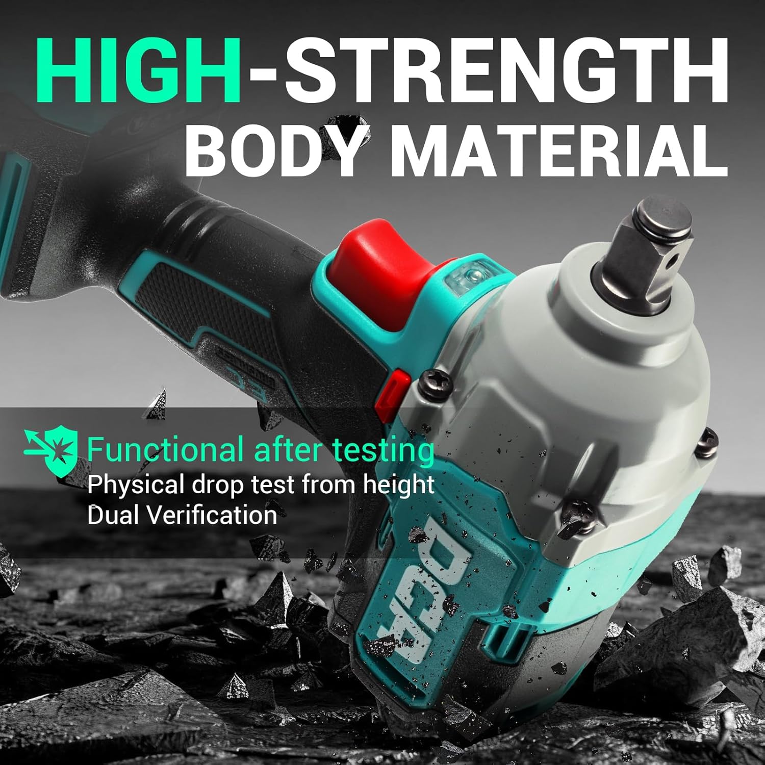 DCA Cordless Impact Wrench 1/2 INCH, Max 503Ft-lbs/682N.m Brushless Impact Gun, High Torque Electric Impact Driver with Hog Ring, 4 Modes with Smart Loosen Function, 2 * 4.0Ah Battery