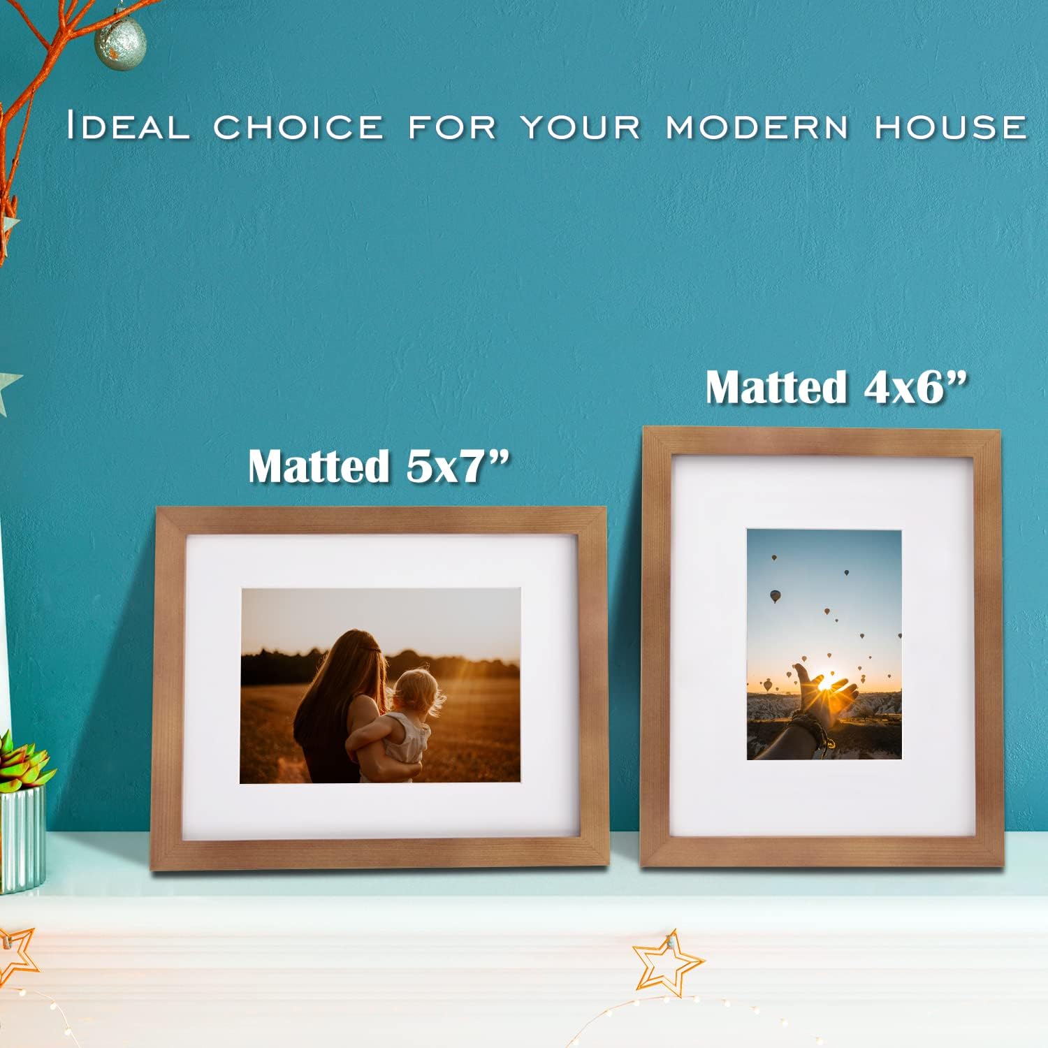 Egofine 8x10 Picture Frames 4 Pack, for Pictures 4x6 or 5x7 with Mat Made of Solid Wood for Table Top Display and Wall Mounting Photo Frames, Light Brown -