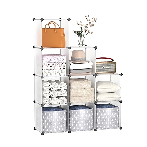 C&AHOME Cube Storage, 9-Cube Plastic Closet Cabinet Organizer, DIY Stackable