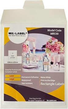 Amazon.com: Mr-Label - Etiquetas impermeables para botellas de agua en  blanco, para inyección de tinta, impresora láser, envoltura autoadhesiva  para botella de agua de 16 onzas, blanco mate, para boda, baby shower,