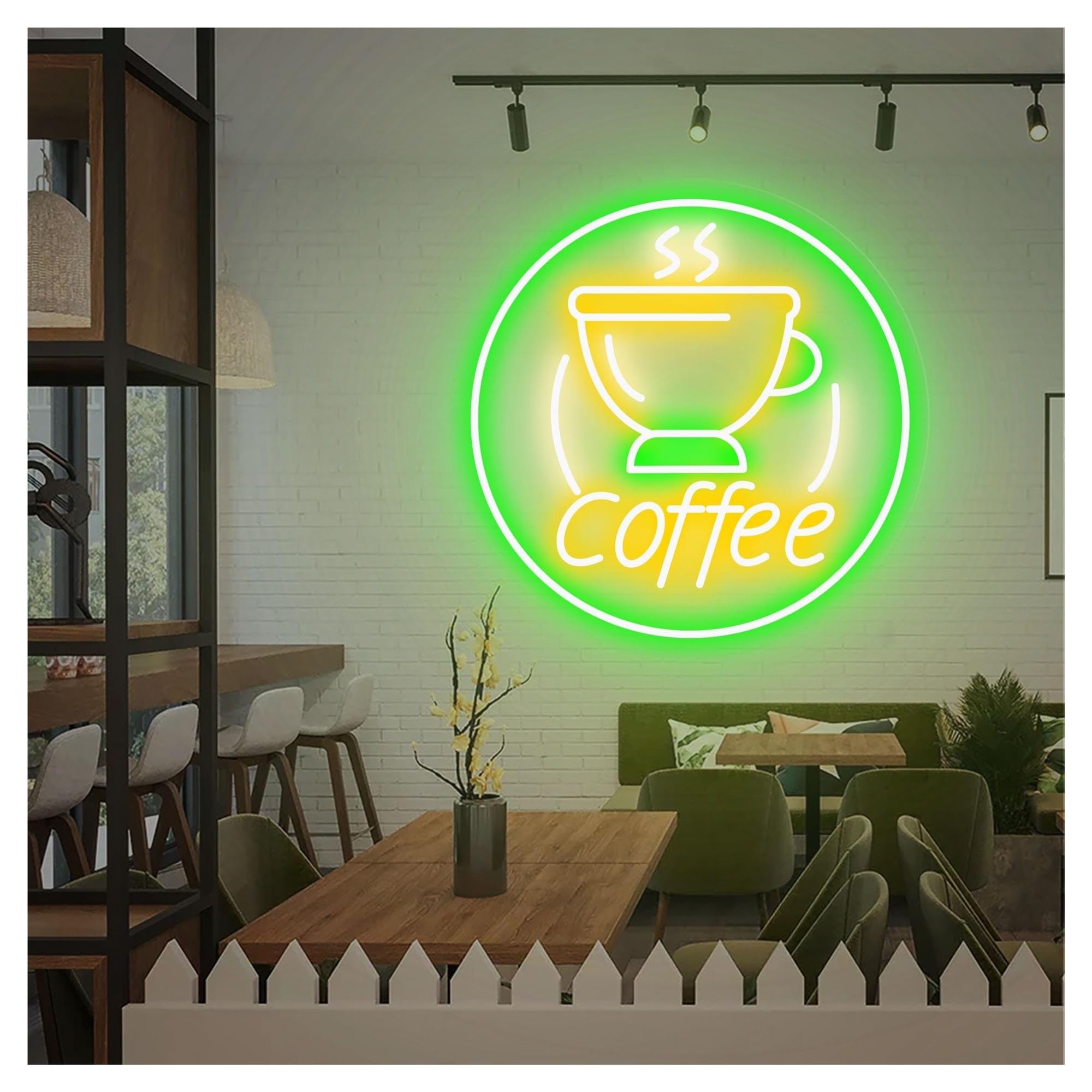 RONGCH Hanging Art Neon Signs Coffee Neon Sign, Suitable for Cafe Shop Home Bar Decor with Brightness Adjustable 40cmx40cm(F)