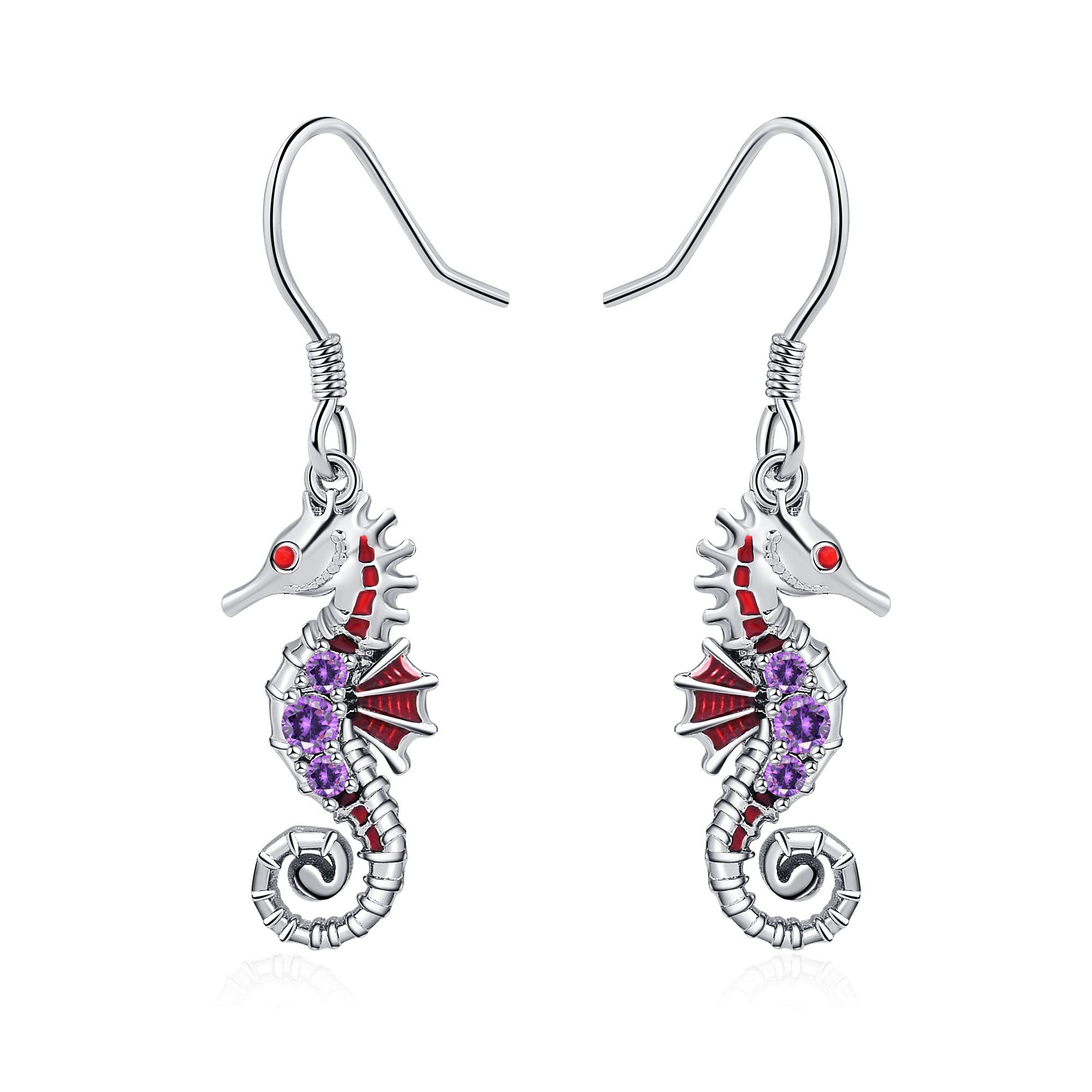 VENACOLY Pendientes de caballito de mar Plata de ley Pendientes colgantes de caballito de mar Joyas de animales marinos Regalos del océano para mujeres