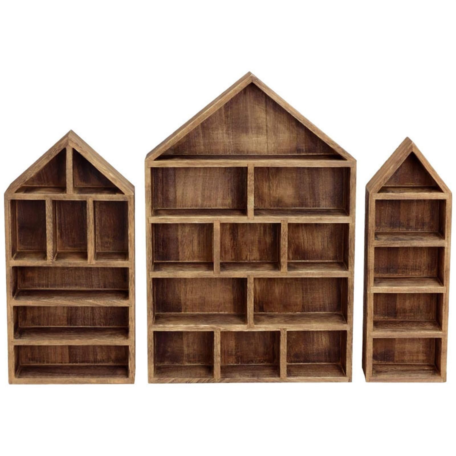 THE WHITE SHOP House Shaped Wooden Shadow Cubby Box Hanging Display Shelf Organizer Wall Mounted Curio Cabinet Wooden Display Case Miniature Display Shelf for Figures(BIG)