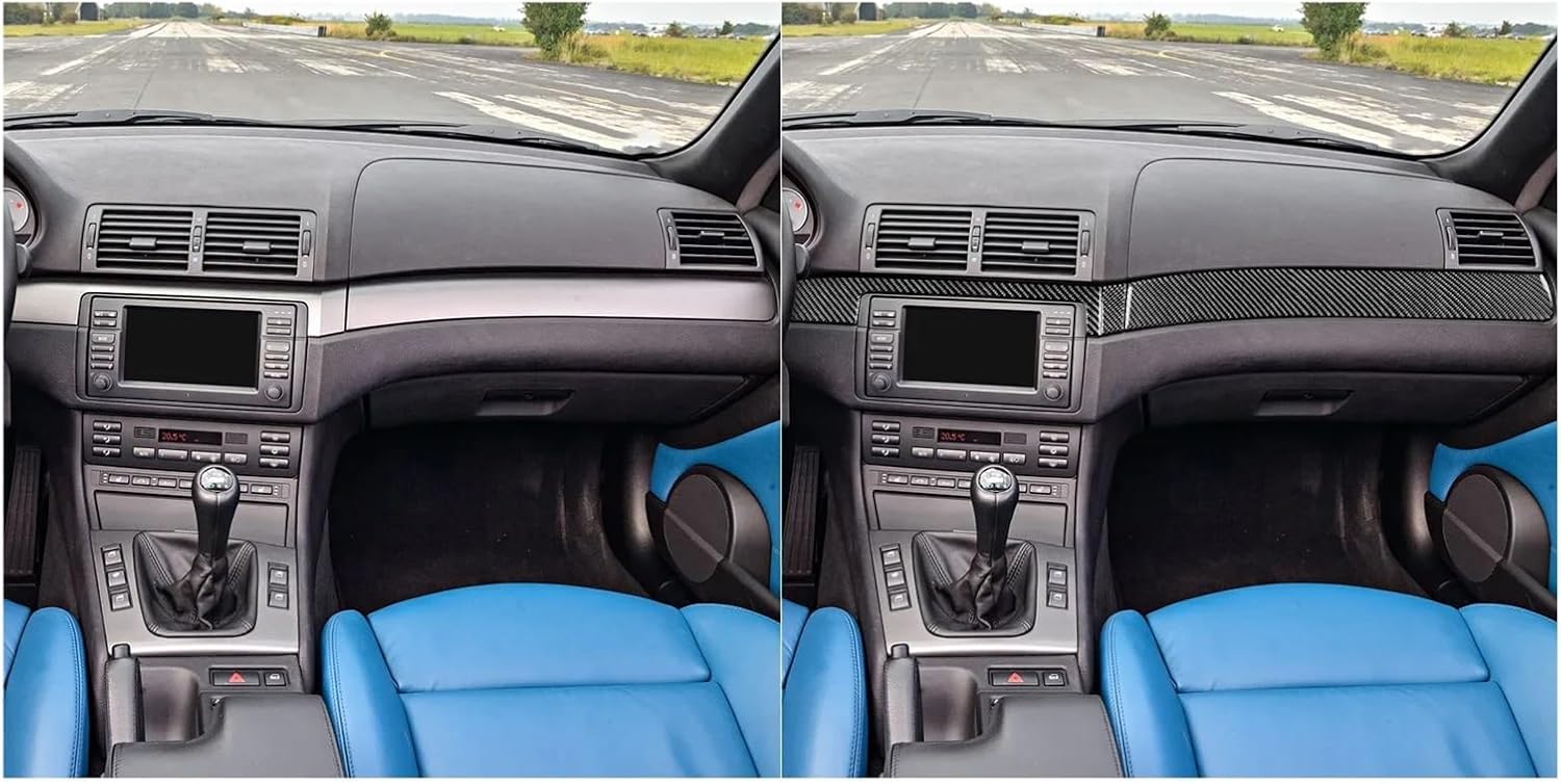 Carbon Fiber Instrument Dashboard Central Console Panel Cover Trim Interior Sticker Compatible For BMW E46 1998-2005 Carbon Fiber Car Interior Trim Red Carbon Fiber Vinyl Wrap​​(3 Black RHD)