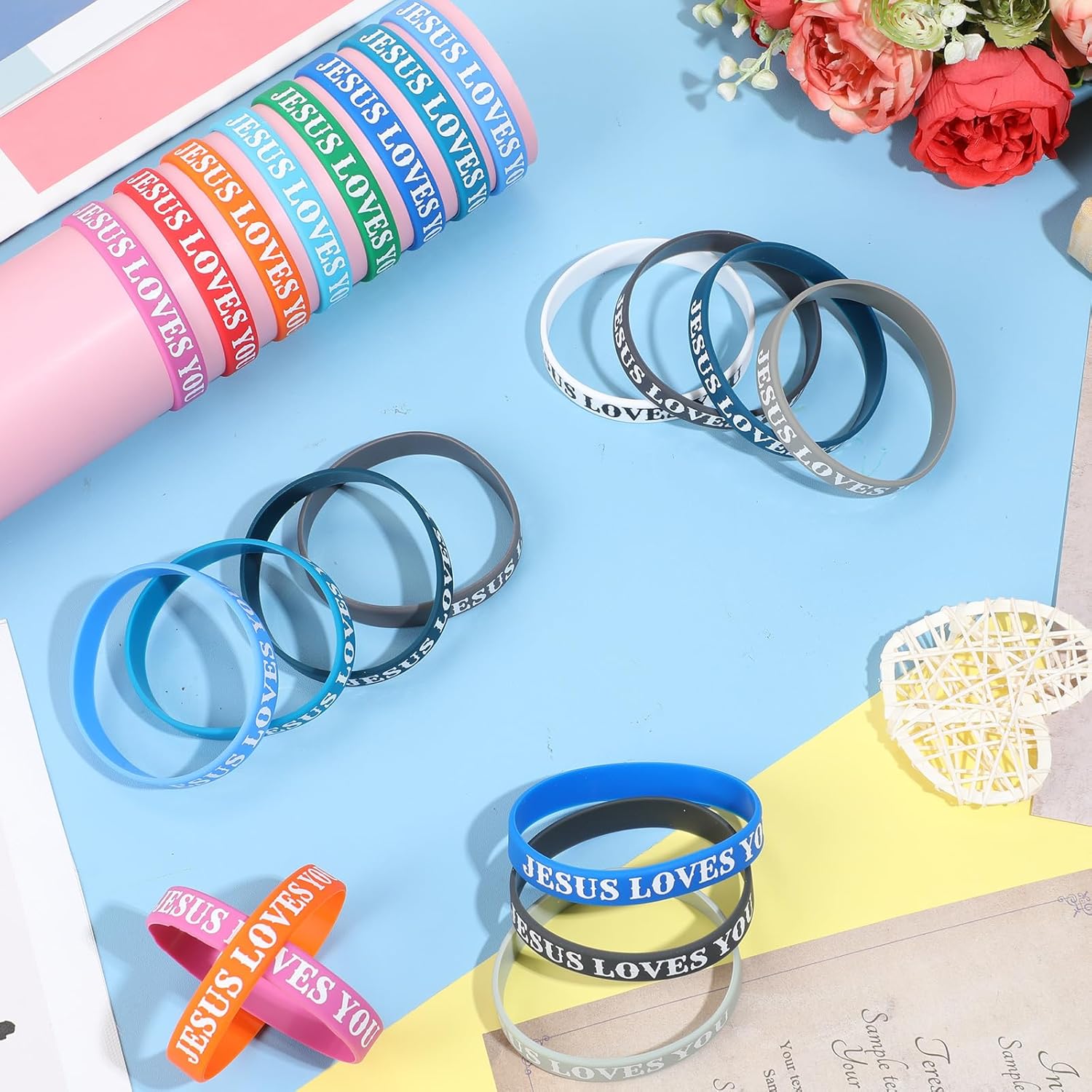 Lewtemi 100 Pcs Jesus Loves You Bracelet Bulk Silicone Christian Bracelet Colorful Rubber Wristbands Motivational Rubber Wristbands for Men Women Party Favors(Deep Color) - Image 6