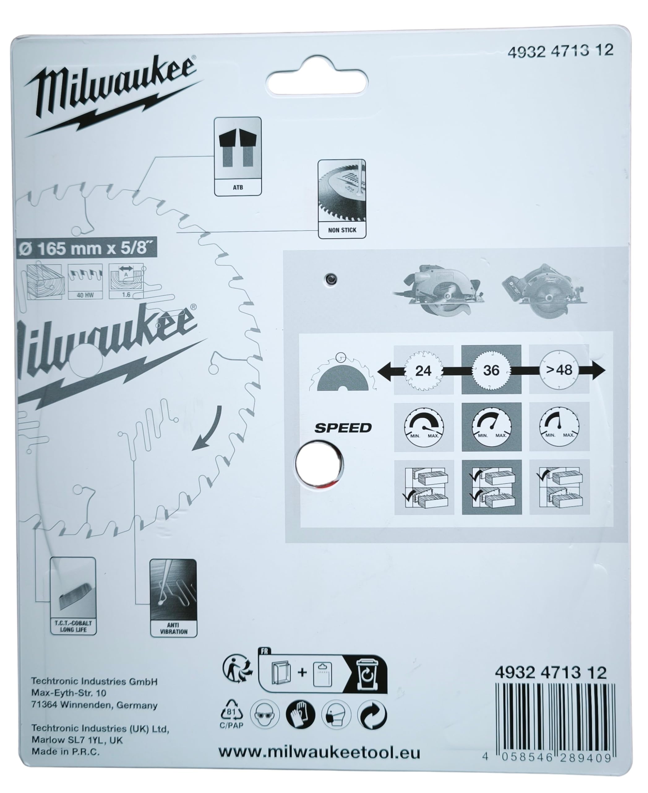 Lama circolare MILWAUKEE 40 denti 1,6x165mm 4932471312