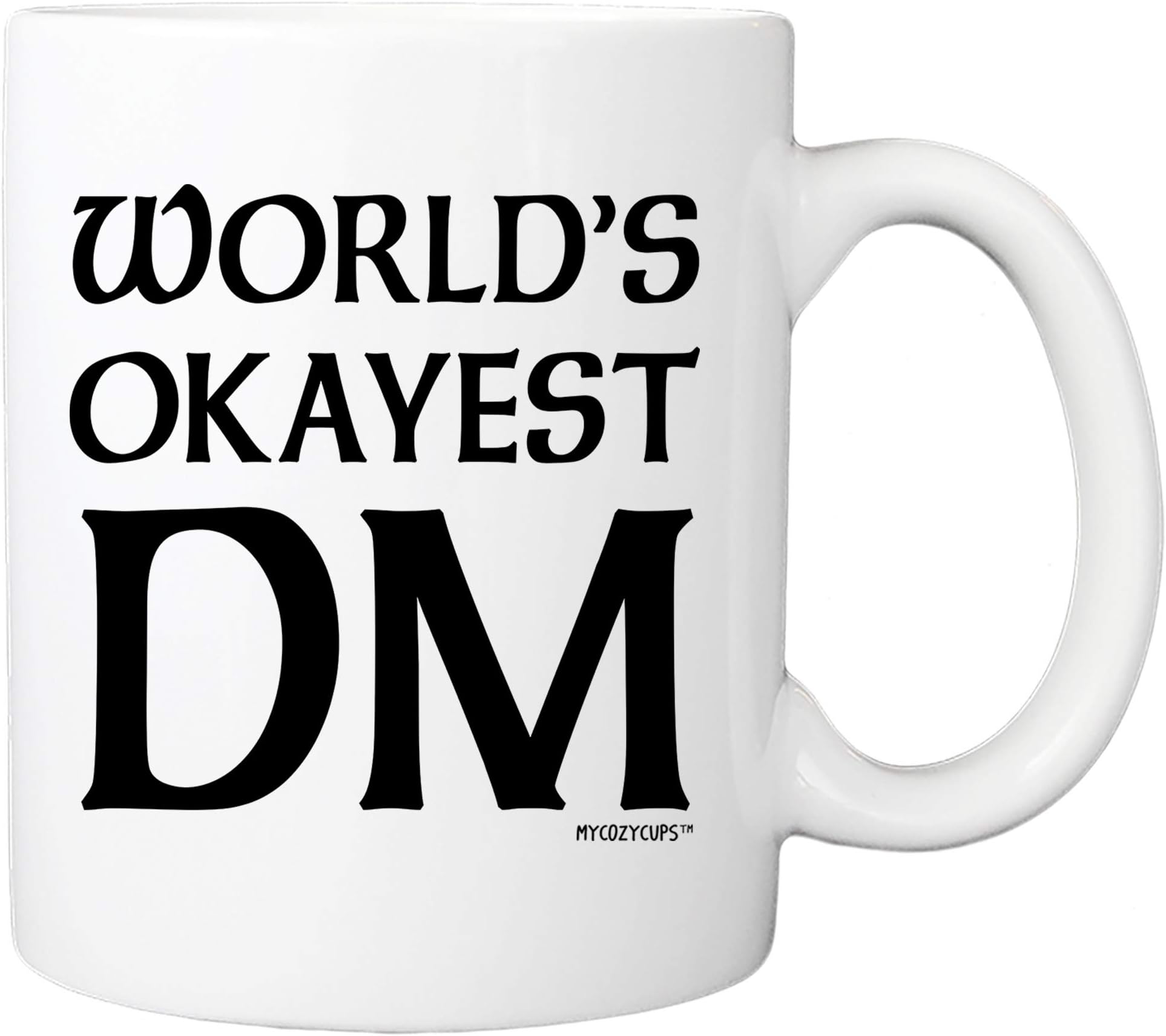 Dungeon Master Mug - World's Okayest DM Coffee Mug - D20 Dice Roleplaying Nerdy 11oz Cup for Men, Women, Best Friend - Tabletop RTS RPG Mug