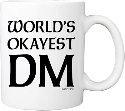 Dungeon Master Mug - Worlds Okayest DM Coffee Mug - D20 Dice Roleplaying Nerdy 11oz Cup for Men, Women, Best Friend - Tabletop RTS RPG Mug