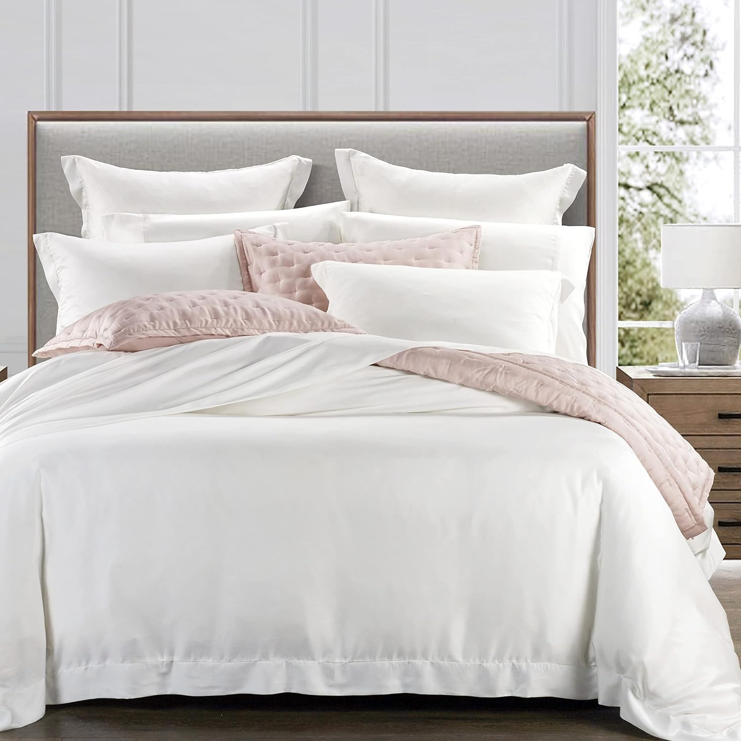 HiEnd Accents Eucalyptus Quilt Shabby Chic Bedding, Queen Size, Blush Solid Color, Soft Silk Summer Lyocell Lightweight Quilt, Modern Classic Casual Bamboo Cooling Bedding
