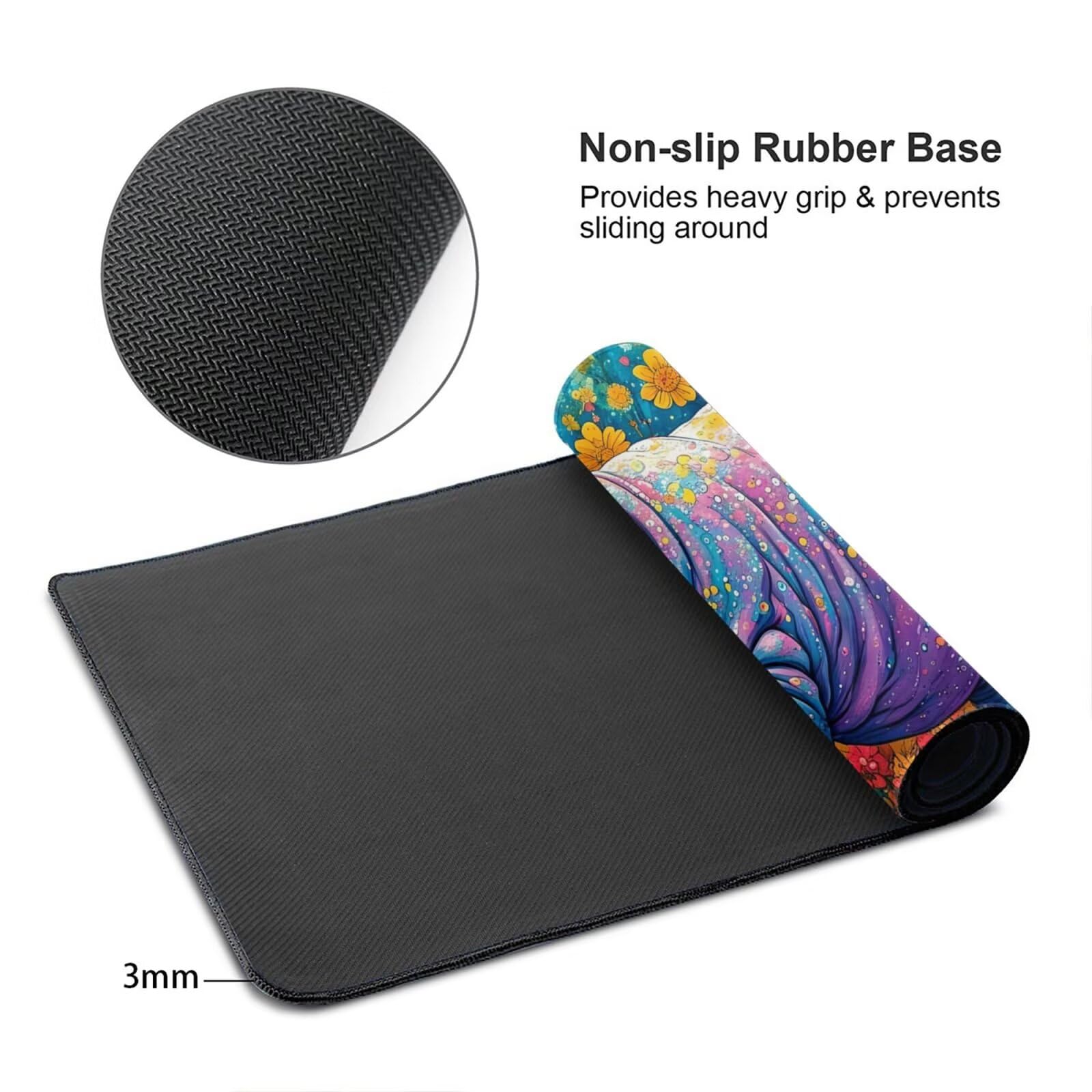 Tapis de Souris XXL 1200x600 mm, Fleur Tapis de Souris Hippopotame Tapis Souris XXL 120 X 60 CM, Antidérapant sous Main Bureau à Bords Cousus, Mouse Pad avec Surface en Caoutchouc antidérapant U-565