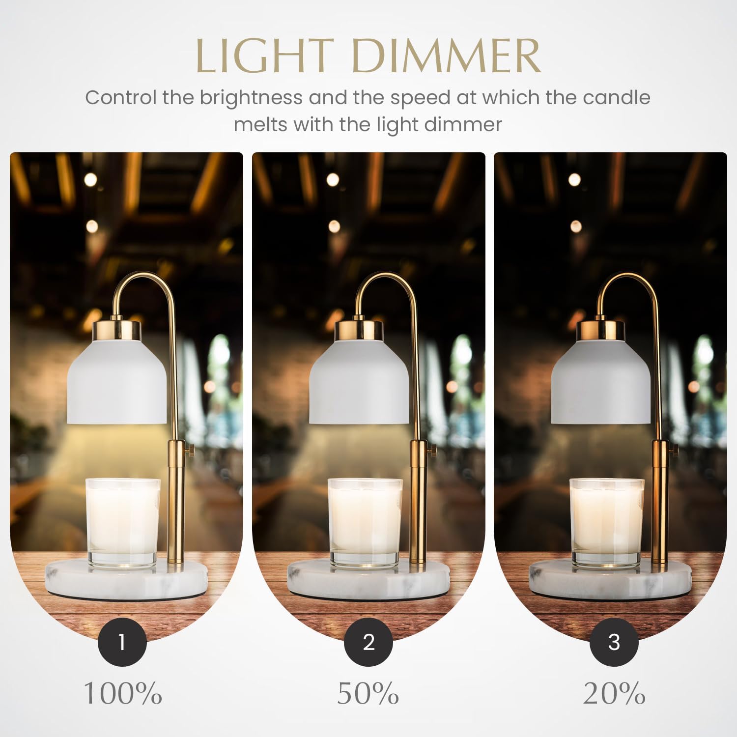 Marble Candle Warmer Lamp with Timer & Dimmer - Adjustable Height Electric Wax Melt Warmer fit for All Jar Candle Sizes, Premium Marble Base - Flameless Fragnance Lamp for Home Decor & Gifts