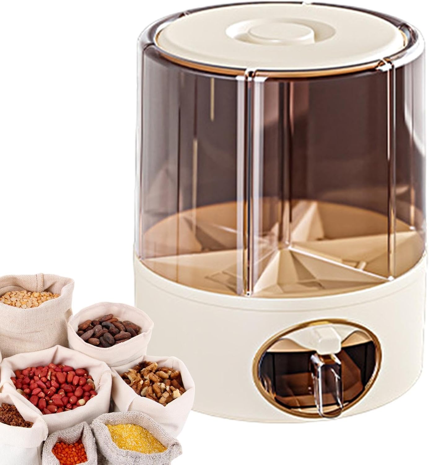 Grain storage container – 6 grids rotating sealed food dispenser portable p
