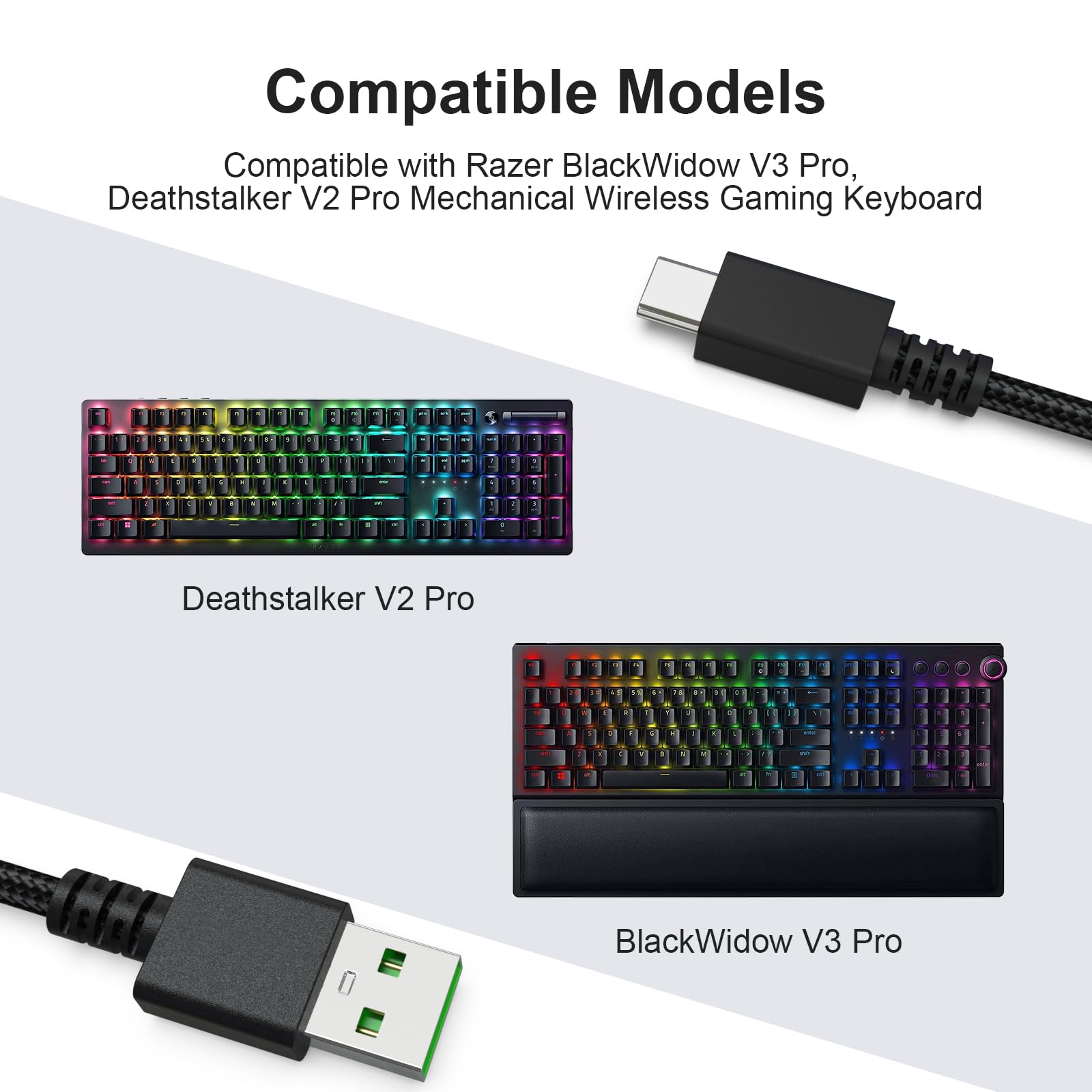 USB-Daten-Ladekabel, kompatibel mit Razer Wolverine V2 Chroma Wired Gaming Pro Controller/BlackWidow V3 Pro/Deathstalker V2 Pro, Ducky One 2 Mini/One 2 Pro Mini Mechanical Keyboard