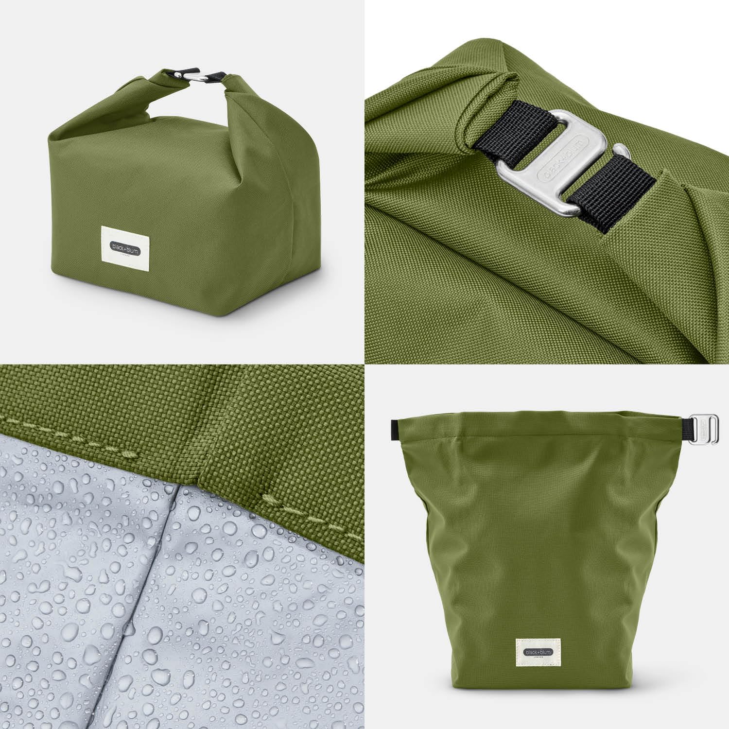 BLACK + BLUM borsa porta pranzo muschio 6,7 L, materiale isolante riciclato da bottiglie PET, interno in PEVA impermeabile senza BPA, chiusura rolltop con gancio per mano e bici, lunch bag termica