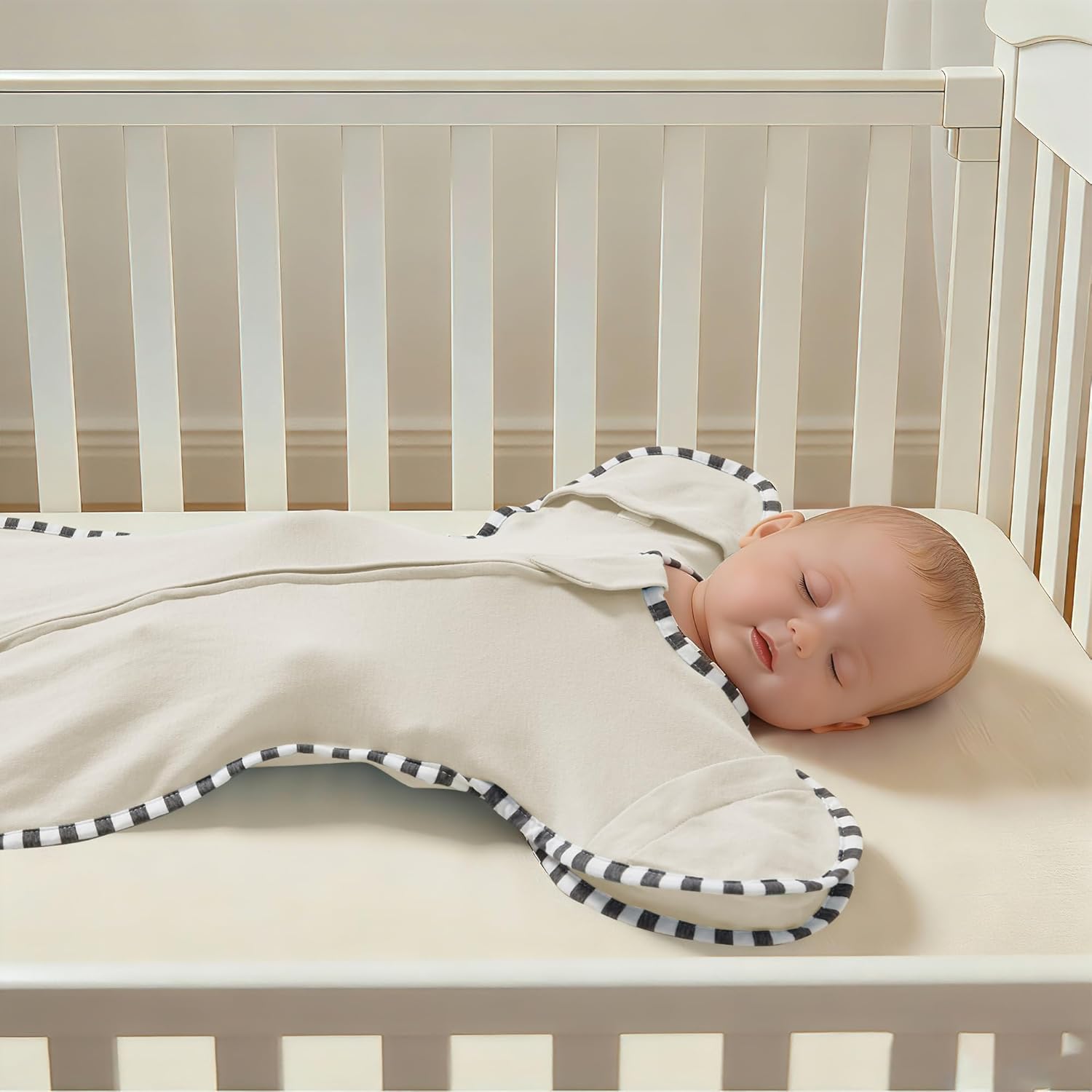 Soft Cotton Swaddle Blanket, Arms Up Baby Sleep Transitional Swaddle Sack Wearable Sleeping Bag for Boy Girl (Purple + Grey, M(3-6 Months))