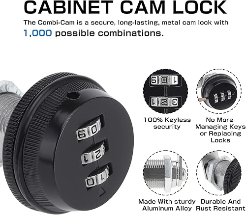 Miniatura 6 de Paquete de 3 cerraduras de combinación de leva de 1-18 pulgadas, cerraduras de gabinete codificadas con cilindro, cerraduras de seguridad de metal,