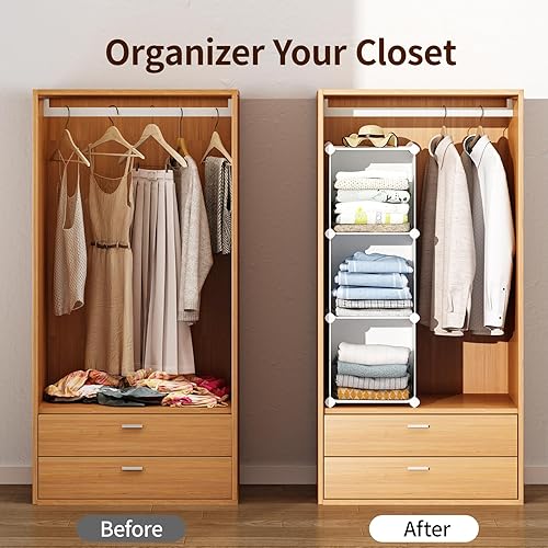 Miniatura 4 de MAGINELS Organizador de almacenamiento de 3 cubos, gabinete de plástico con puerta. Estantes de almacenamiento de ropa de cubo estrecho,