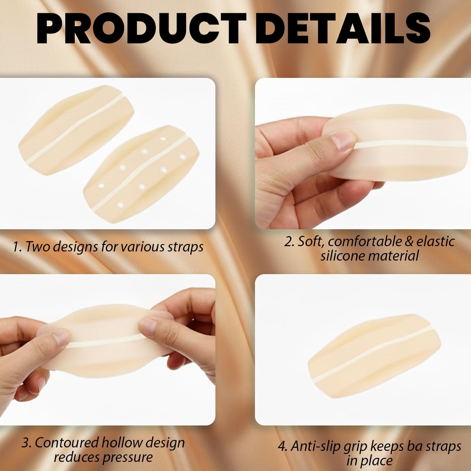 Bra Strap Cushions, Bra Strap Holders for Slipping, Silicone Anti Slip Shoulder Pads for Women (Silicone 6PCS, White,Black,Skin)