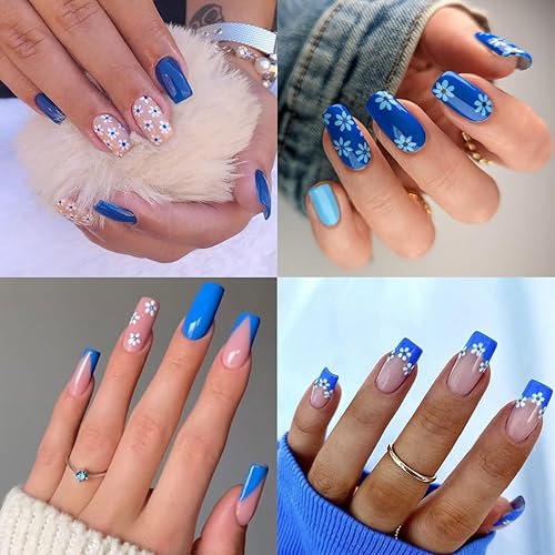Miniatura 3 de 30 calcomanías de arte de uñas de flores autoadhesivas 3D con diamantes de imitación azules, diseños de arte de uñas, suministros de arte de uñas