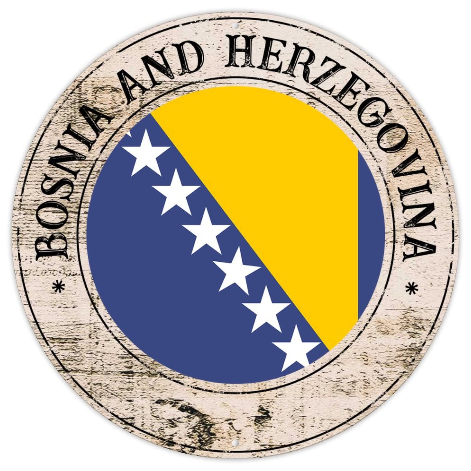 Cowkisssign Bosnia And Herzegovina Flag Aluminum Metal Sign Country Souvenir Gift French Vintage Retro Metal Signs National Flag Round Welcome Sign Quality Metal Sign 9X9in
