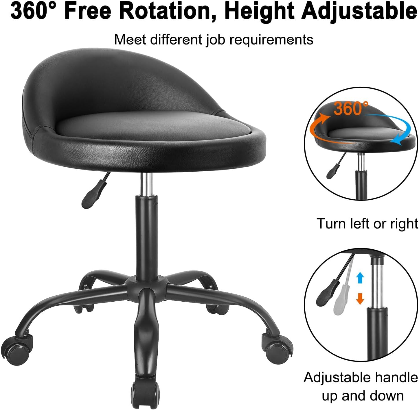 JOSTZHXIN Rolling Stool with Back, Drafting Work Tattoo Massage SPA PU Leather Salon Chair, Bar Stool Home Office Swivel Chair (Style 3)