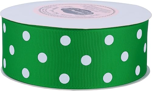 Miniatura 6 de VATIN Cinta de grogrén de lunares para manualidades, 1-12 pulgadas de ancho por carrete de 10 yardas, topacio azul con puntos blancos, uso para