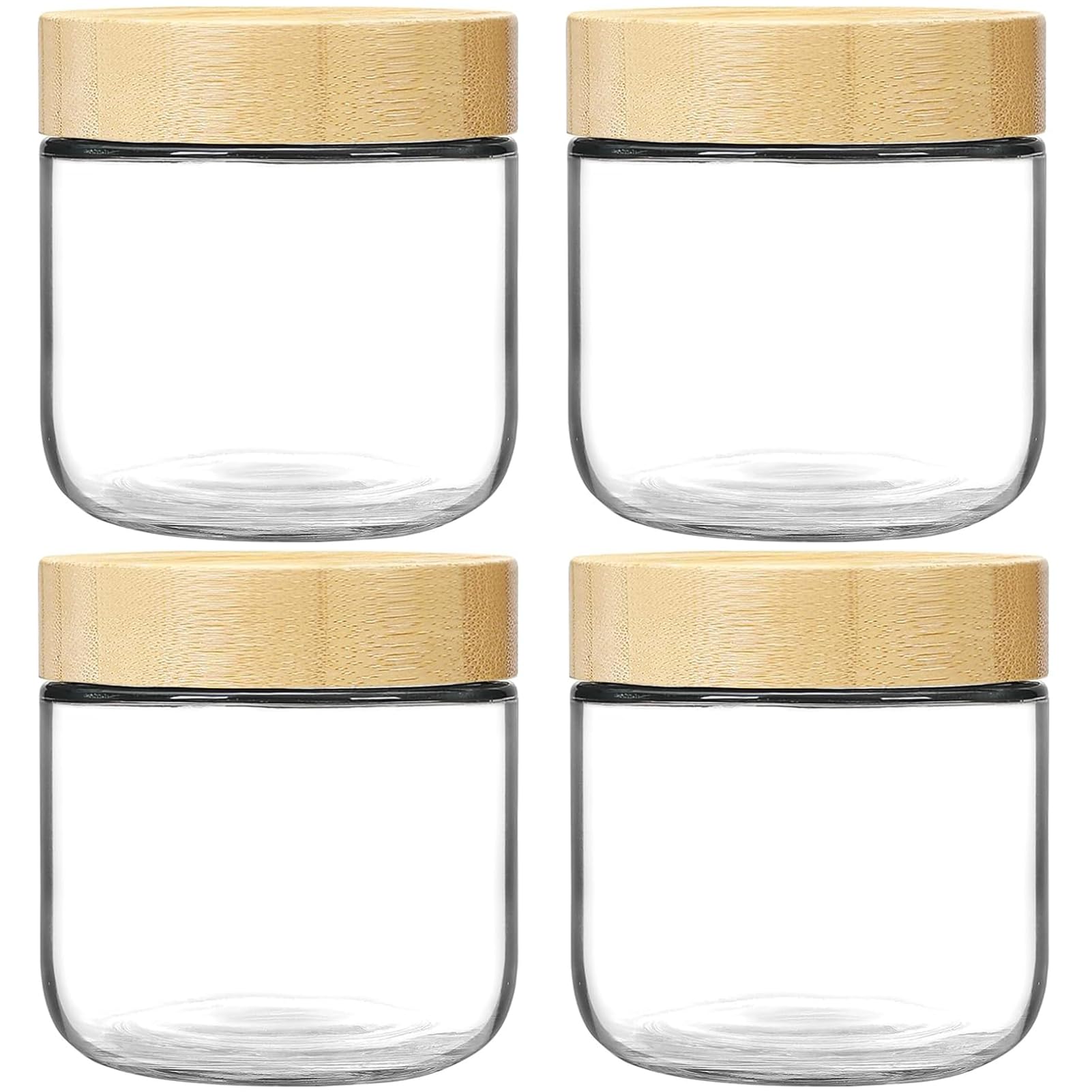 Hikrxya 4 Pack Glass Overnight Oats Jars Containers with Bamboo Lids, 300ml Wide Mouth Mason Salad Jars Glass Food Storage Containers Ideal for Yogurt Snacks Spice Sugar Fruit Salad Beans