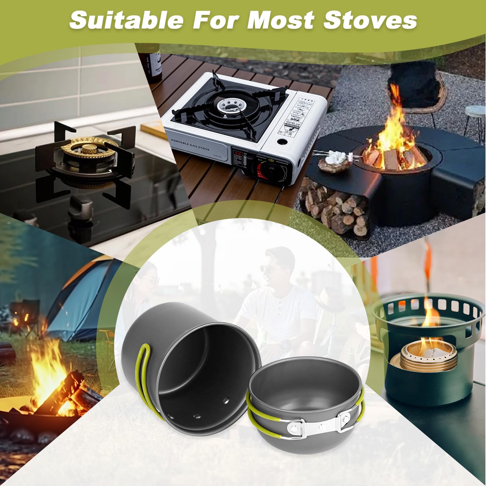 Set di Pentole da Campeggio con Posate Pieghevoli, Pentola Portatile in Alluminio per 1-2 Persone, Padella da Cucina Outdoor, Pentole Campeggio Leggera per Picnic, Zaino in Spalla, Escursionismo,Pesca