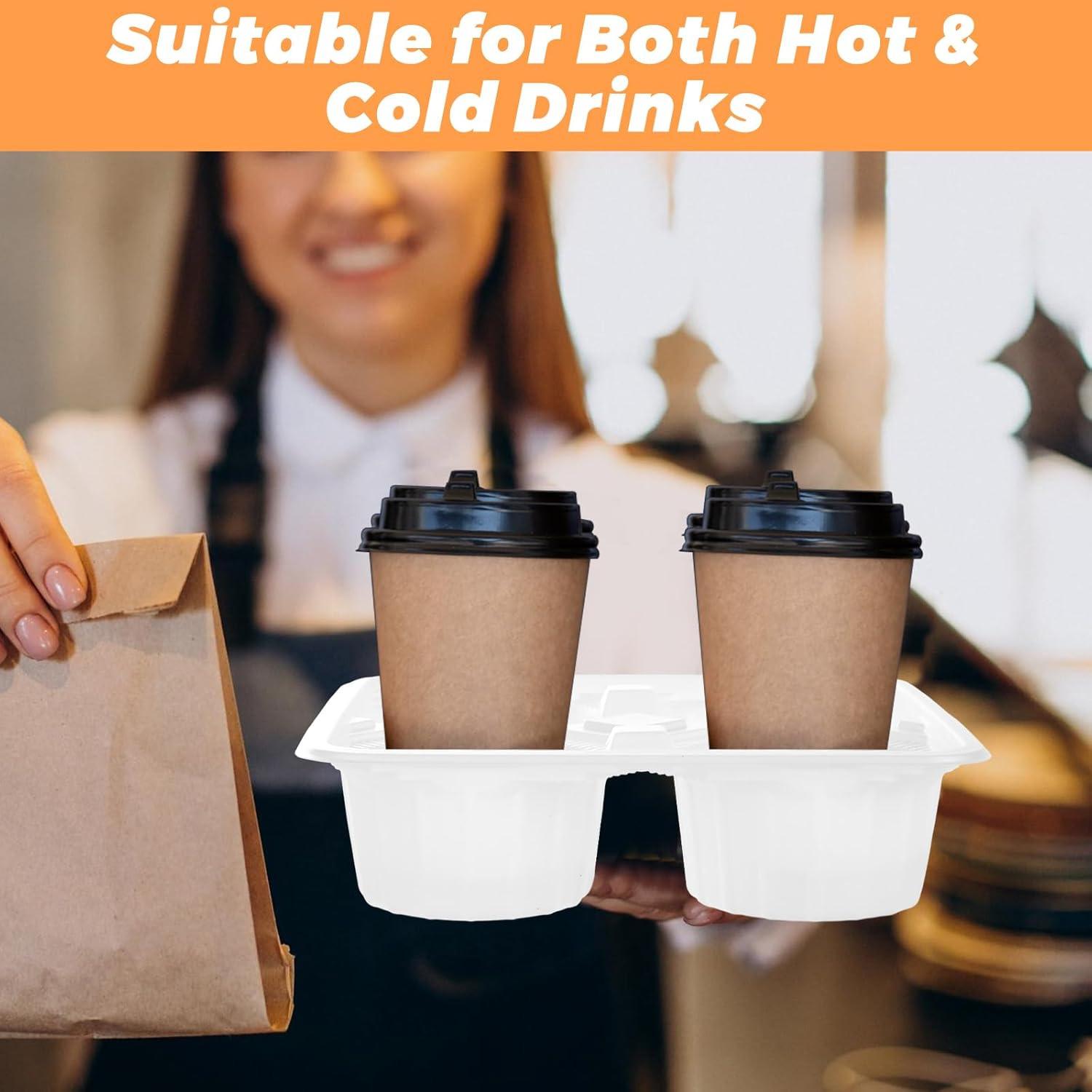 250 Pack 4 Cup Disposable Cup Carriers for Drinks, Plastic Drink Carrier for Hot & Cold Beverages, 8-32 oz To Go Coffee Cup Holders Take Out Cup Carriers for Restaurants, Takeout, Delivery