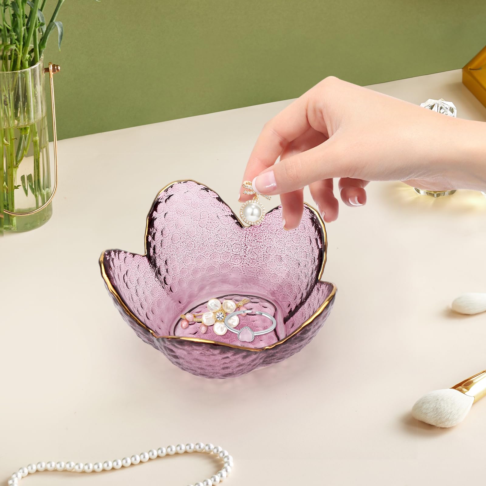 Flower Ring Dish Tray – Decorative Glass Jewelry Holder For Earrings, Keys, Trinkets (Grey) - View #10
