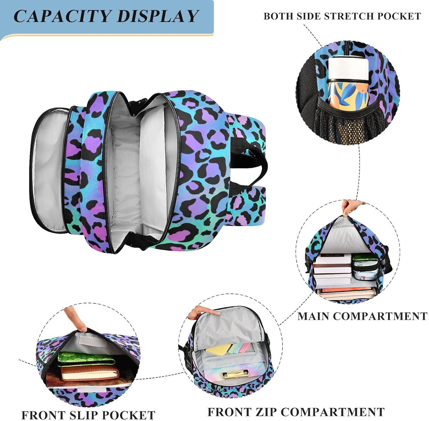 ALAZA Leopard Print Cheetah Purple Laptop Backpack Purse for Women Men Travel Bag Casual Daypack with Compartment & Multiple Pockets - Image 4