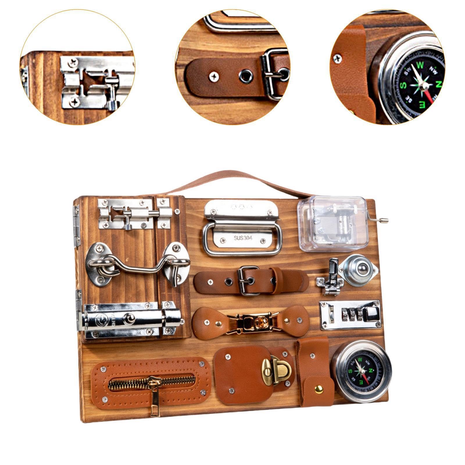 Tablero sensorial de Juguete de Viaje Compacto con pestillos de para Madera para Actividades Divertidas de Desarrollo de Habilidades motoras, fácil