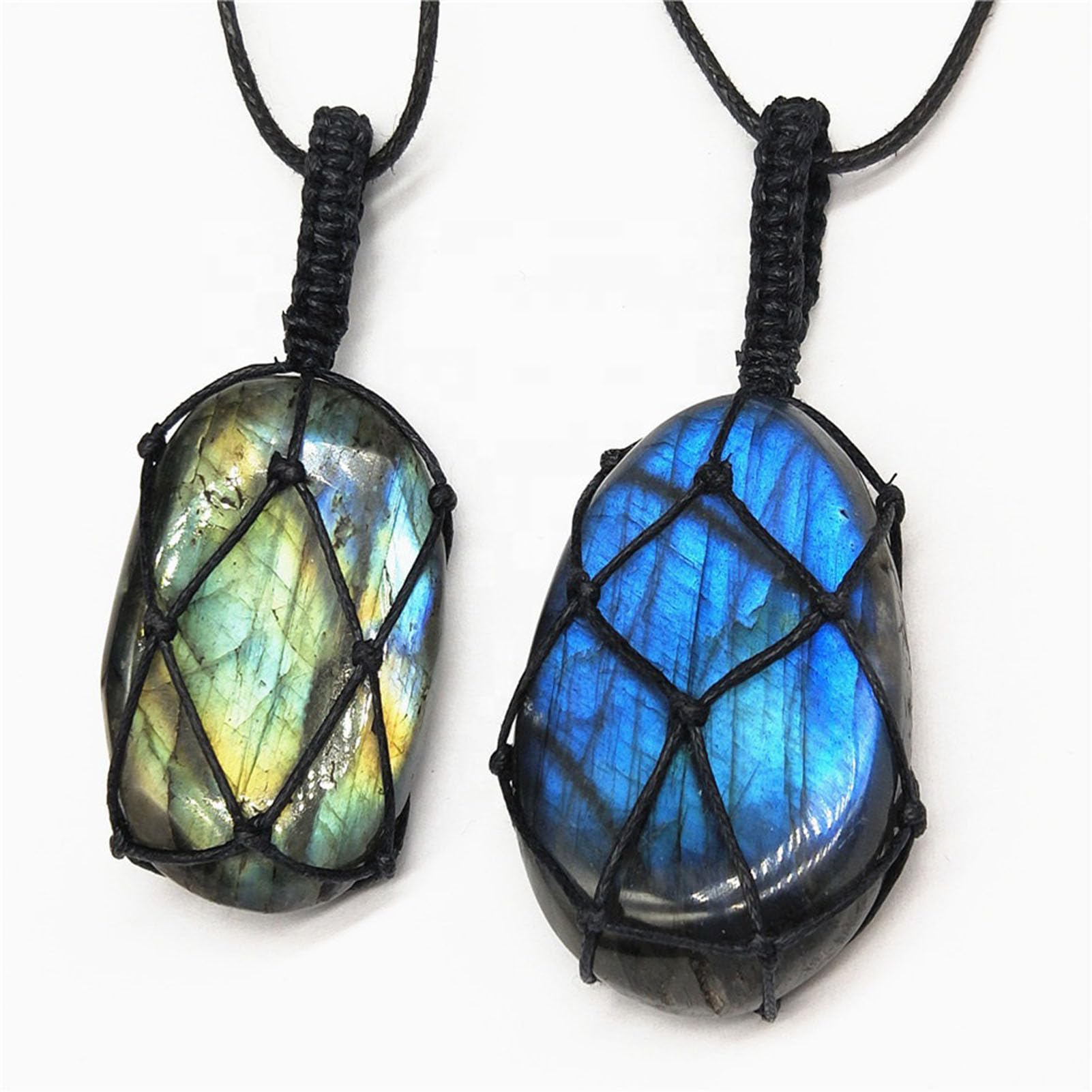 Collana con Ciondolo in macramè Labradorite, Realizzata a Mano in Vera Pietra appariscente per Protezione, intuizione, magia, guarigione dei Chakra e Regalo di Gioielli spirituali,2CM