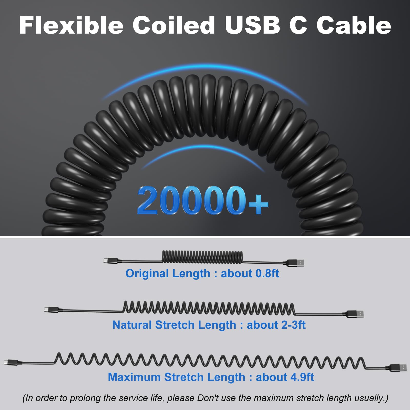 OKRAY Paquete de 2 cargadores retráctiles de coche de 78 W y 3 puertos con 2 cables de carga USB C en espiral