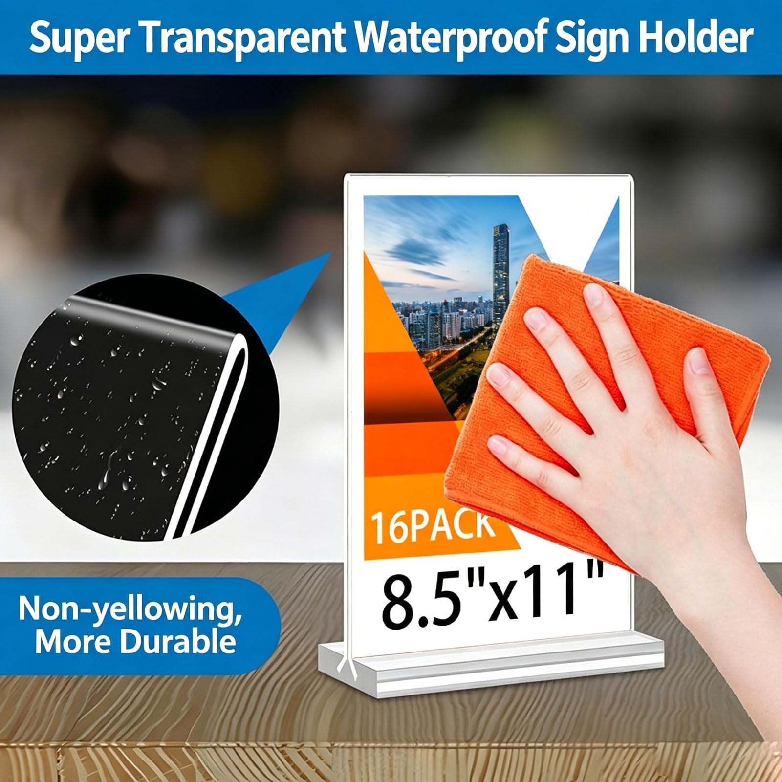 16 Pack Expositor Metacrilato Soporte Menú 8.5 * 11 Inches Transparente Soporte para Letreros Doble Cara Soporte Publicitario en Forma de T para recepción,Oficina,Restaurante,Hotel
