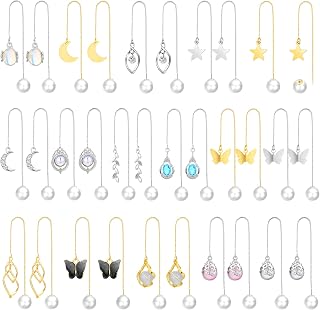 16 Pairs Threader Earrings for Women Girls Bulk Teardrop Crystal Drop Dangle Earrings Cubic Zirconia Pendant Earrings Boho Jewelry Waterdrop Earrings Faux Pearl Charm Earrings