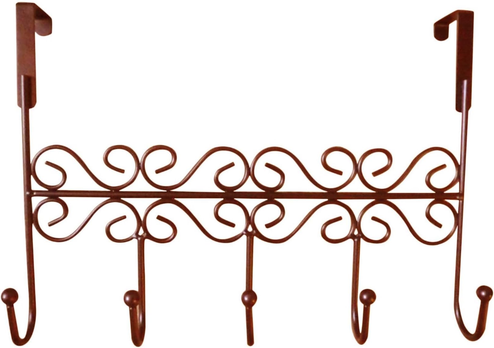 Over The Door 5 Hanger Rack Space Saving Over the Door Hook, Heavy Duty 15 x 2 x 9 inch Iron Towel Coat Rack for Clothes Towels Hat, Elegant Door Hanger Bathroom Organizer Home Office Use No Drilling