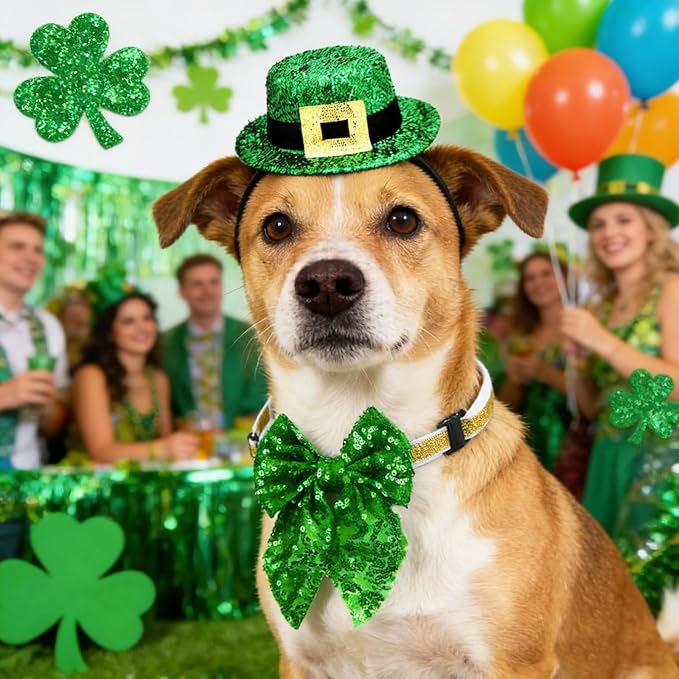 Disfraz de Perro San Patricio 2 Piezas Sombrero y Corbata Verde miniatura 2