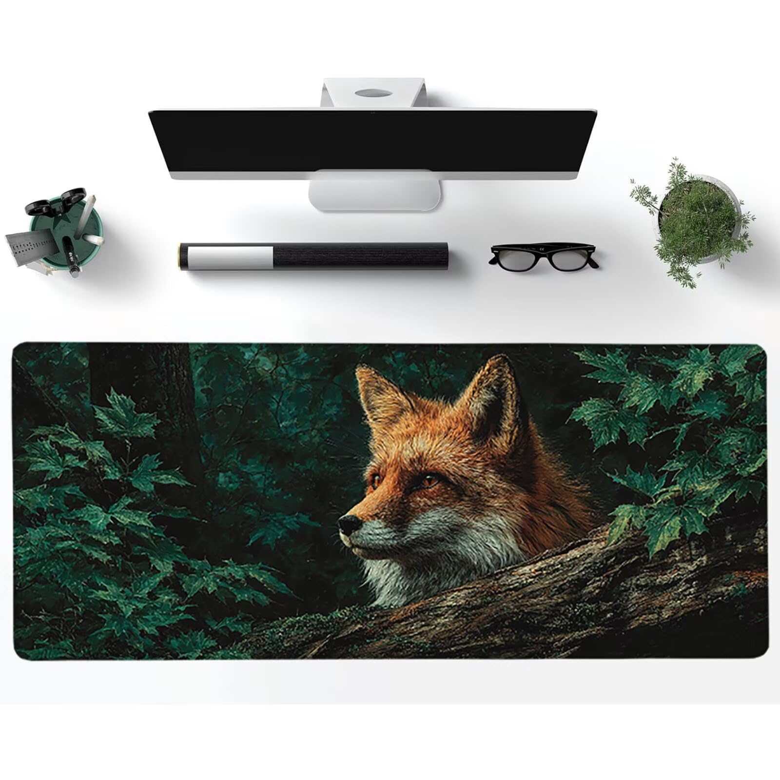Tappetino Mouse XXL Fox, Albero Gaming Tappetino Scrivania 1200x600x3mm, Mousepad Grande con Base in Gomma Antiscivolo, Sottomano Scrivania con Bordi Cuciti, Ufficio Accessori Gaming, per PC 0-4311