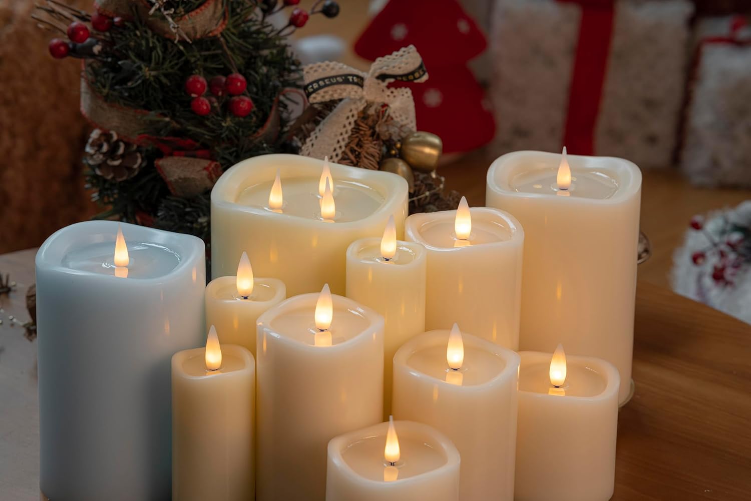 Rechargeable Flameless Pillar Candle with Remote Timer, 3D Moving Flame Real Wax Led Pillar Candles (Ivory, 3''x3'')