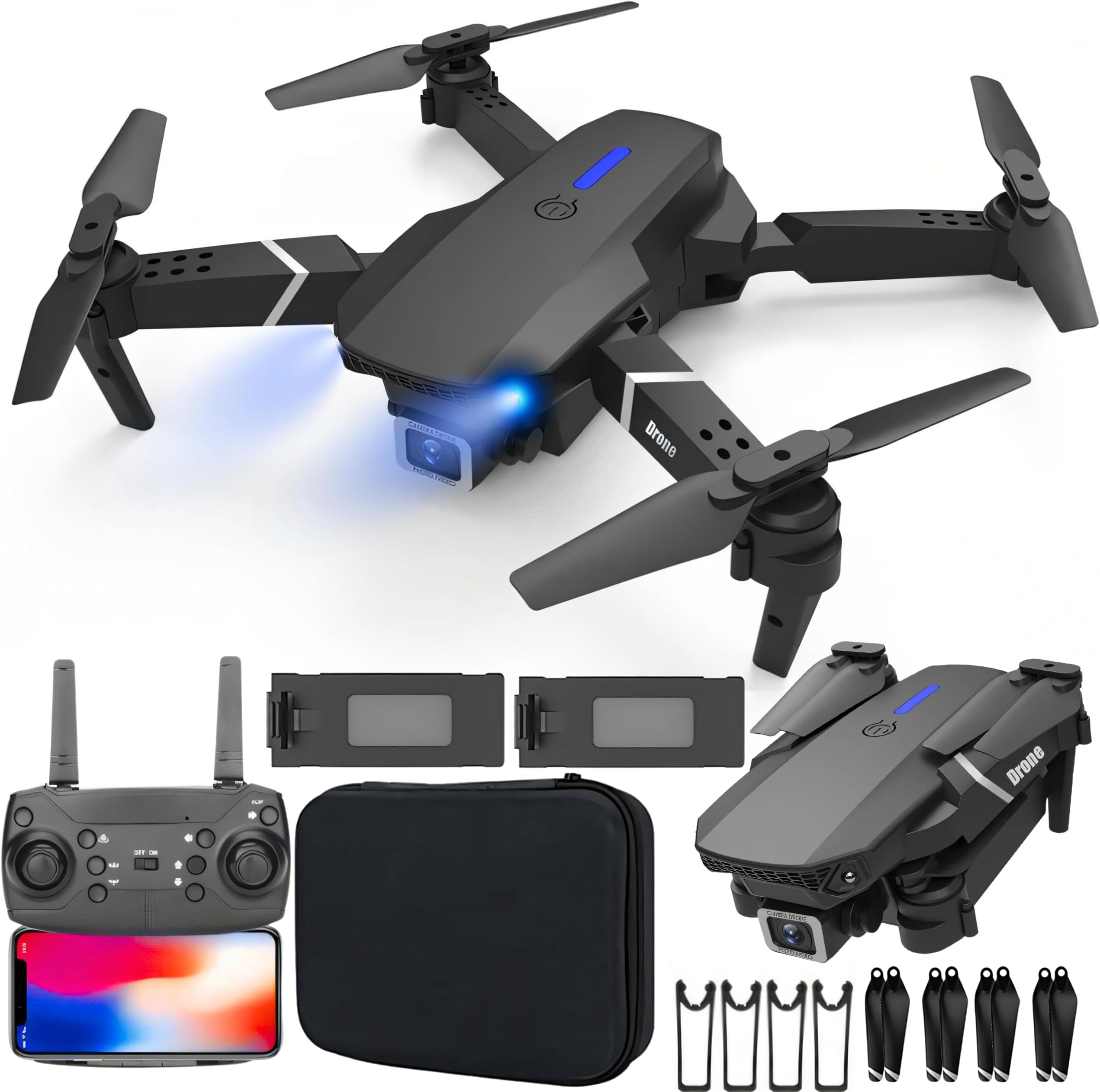 SGM-E88 4K Drone with Camera – Foldable Cameras Drone with Dual Camera Wifi RC Quadcopter 360° Rotation Stunt, Drones with Camera 4K Professional for Kids & Adults with 2 Batteries & Bag